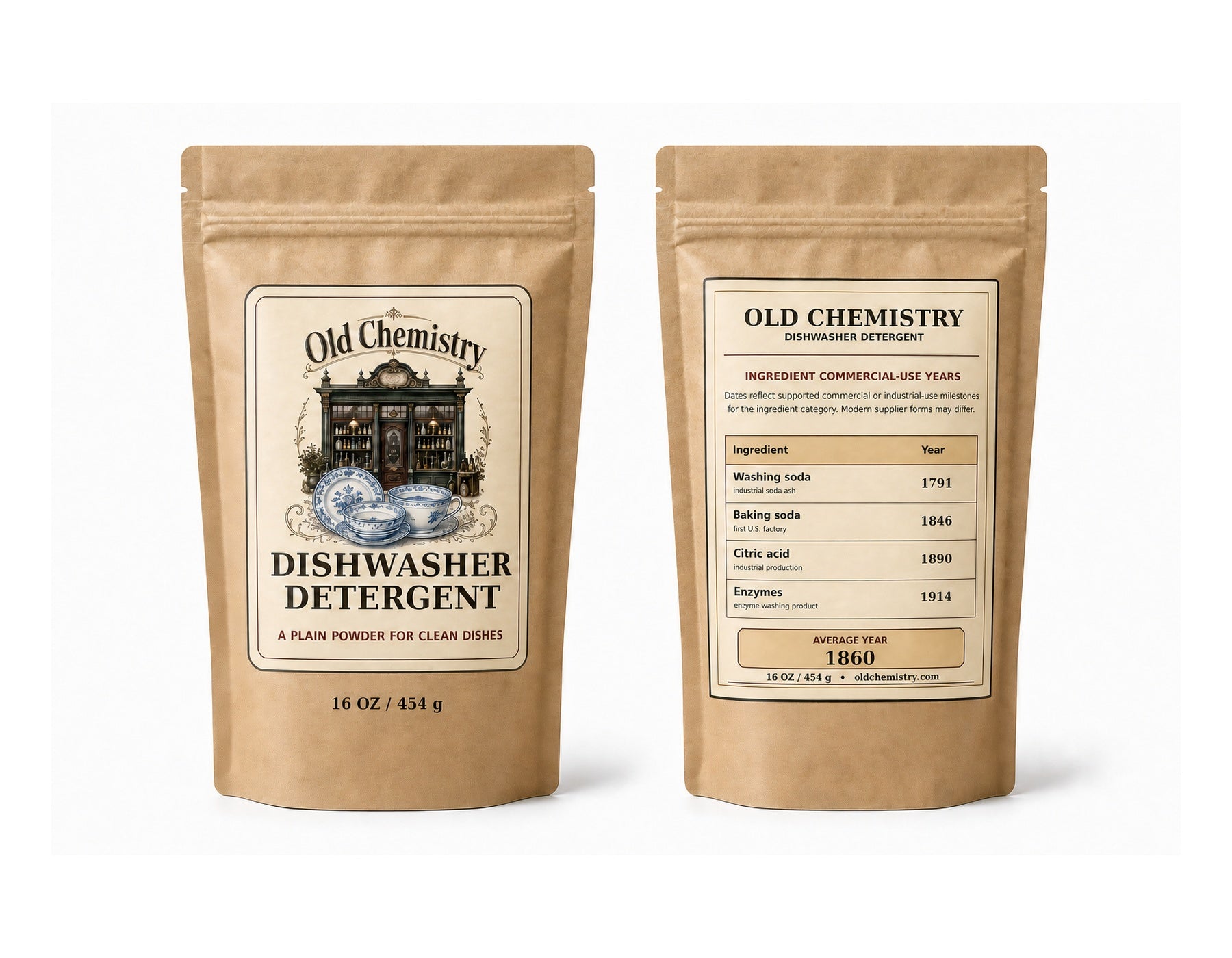Old Chemistry Dishwasher Detergent front and back pouch